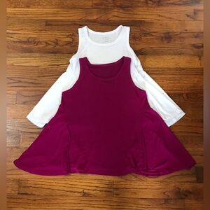 Girls Set 2 Art Class Tank Tops Shirts Blouse White & Maroon / Burgundy Colors